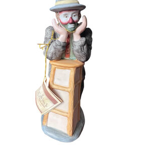 Emmett Kelly Jr. miniature Clown Figurine \"WHY ME\" Flambro Leaning on Stool